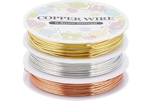 SUNNYCLUE 12.8M Alambre de Cobre para Joyería 0.8mm Calibre 20 Oro Plata Alambre para Artesanía Alambre para Joyería Alambre de Cobre Puro Desnudo Alambres para Artesanía de Joyería Alambre para