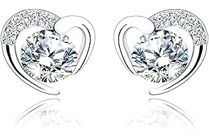 ITESSY Silver Stud Earrings for Women, Stud Earrings White Gold Cubic Zirconia Heart Studs│Dainty Earrings Jewellery Gifts for Girls