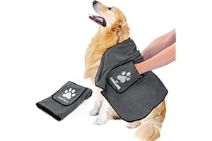 Nobleza Serviettes pour Chiens, Extrêmement Absorbantes et Douces, Serviette en Microfibre à séchage Rapide pour Chiens de Taille Moyenne & Grande, 106x66cm, Gris