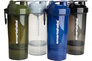 Smartshake O2GO 4er-Pack Protein Shaker Flasche mit Pulverfach 600 ml | 20 oz – Auslaufsicherer Schraubdeckel – BPA frei – Unisex Gym Shaker – Nebelgrau, Armeegrün, Schwarz, Marineblau