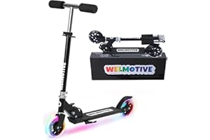 WELMOTIVE Kick Scooter for 3+Years Old Boys & Girls Lightweight, Foldable, Aluminum Frame, and Adjustable Handlebars, Rear Brake, and Flashing Light up Wheels