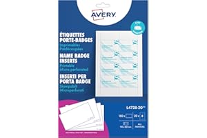 AVERY ZWECKFORM Avery – 160 inserts imprimables pour badges 90x60 mm – cartes blanches en papier 190 g/m² – format standard carte de visite – impression laser et jet d’encre – personnalisables L4728-20