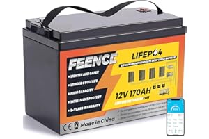 ‎FEENCE FEENCE LiFePO4 Bluetooth 12.8V 170Ah Lithium Batterie, Autobatterie 150A BMS über 15000 Mal Tiefzyklus Lithium Akku 2176W Abschaltschutz bei Niedriger Temperatur für Wohnmobil, Camping, Boot, Solare