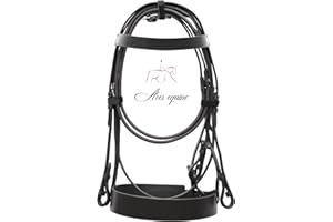 ACES EQUINE Leather Horse Hunter Bridle 2 Inch Noseband and 1 Inch Browband Black (FULL)