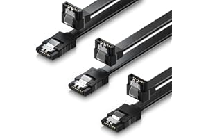 deleyCON 3x 50cm kabel SATA III kabel danych S-ATA 3 kabel połączeniowy 6 GBit/s kabel połączeniowy do HDD SSD - metalowy klips - 1x prosty 1x 90° wtyk typu L - Czarny
