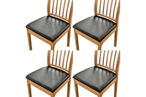 PRETTY KAURV 4Pcs Chair Seat Cover Waterproof Seat Slipcover PU Leather Chair Seat Cushion Protector Cover Removable Wedding Banquet Chair Cover for Dining Room Home Kitchen(black)
