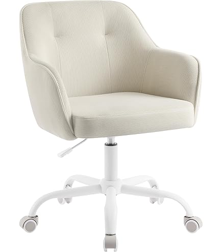 Fiximaster Homeoffice Bureaustoel, draaistoel, in hoogte verstelbaar, fluweel, ergonomisch, voor werkkamer, slaapkamer, belastbaar tot 115 kg ( crèmewit