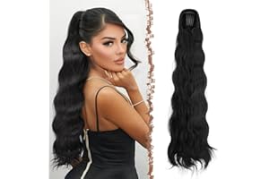 ‎FESHFEN FESHFEN Pferdeschwanz Haarteil mit Kordelzug, 75cm Gewellt Ponytail Extension Comb Clip in Haarverlängerung zopf für Frauen Synthetik Schwarz Pferdeschwanz Haarverlängerung