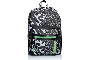 Seven Zaino Scuola Outsize, Nero, Alpha Beat, Zaino Doppio Scomparto Con Tasca Con Organizer Per Piccoli Accessori, Maxi Capienza, Scuola & Tempo libero, Bambini e Ragazzi