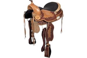 A&M Reitsport Baumloser Westernsattel Indiana aus Büffelleder mit Klettkissen, wechselbares Kopfeisen, Größe:16 Zoll