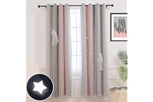 Sedefen Rideaux Occultants Thermique Isolant Anti Froid Rideaux Occultants étoiles Design pour Salon,Chambre,Chambre d'enfants,1 Panneau,L 132 x H 260 cm,Gris Rose