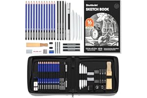 Shuttle Art Zeichenset, 37 teiliges professionelles Zeichenstifte Set mit Zeichenblock, Federmappe, Graphitstift, Kohlestift, Zeichenkohle und komplettem zeichnen Zubehör für Erwachsene und Kinder