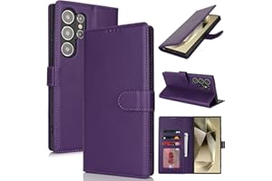 Zouzt Case for Samsung Galaxy S24 Ultra, Shockproof PU Leather Mobile Phone Case, Leather Flip Case with Card Holder and Stand Function, Flip Leather Wallet Phone Cover (Dark Purple)