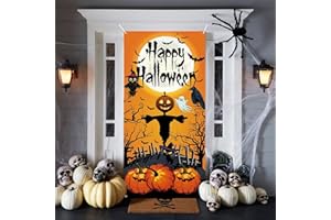 LINGQIANG Halloween Tür Deko Banner, Happy Halloween Türabdeckung, Stoff Kürbis Geist hängende Türdeko Hintergrund Schild Banner für Outdoor Indoor Halloween Vorabend Veranda Party Wand Dekoration, 90 X 185 cm