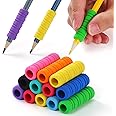 OSteed 50 Pcs Soft Foam Pencil Grips for Children Handwriting, 10 Colours Comfort Pencil Cushion Grips with 8 Grooves, Non-slip Pencil Holder Grippers for School Kids and Adults Relieving Fatigue