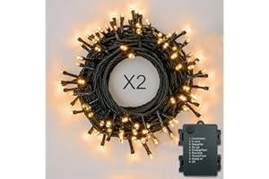 Hopelit Lichterkette Batterie 2stk 100LEDs 10m Warmweiß, Lichterkette Außen Mit Timer und 8 Modi, Led Lichterkette Weihnachtsbaum Batteriebetrieben Wasserdicht Für Garten, Partys