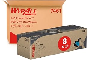 WypAll L40 Power Clean 7461 POP-UP Box Wipers, Industrial 1-Ply White Cleaning Towels with Fast Absorption & DRC Strength, 8 Boxes x 100 Sheets (800 Total)