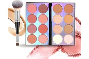 RoseFlower 16 Farben Rouge Palette mit Pinsel, Concealer Foundation Palette, Farbkorrigierende Concealer Creme, All-in-One Mischbares Mattes Blush Pulver Highlighter und Creme Kontur Palette Make-up