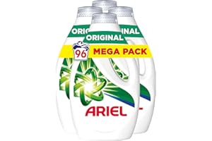 Ariel Detergente Lavadora Liquido 96 Lavados (4x24), Original, Jabon Limpieza Mejorada en Ciclos Mas Frios con la Exclusiva T