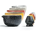 TEANAGOO Japanese Natural Rock Texture Matcha Chawan with Whisk Rest, 18 OZ. K17, Rocky-Black/Grey, Matcha Tea Bowl, Ceramic Bowl, Tea Bowls for Matcha, Ceramic Matcha Bowl