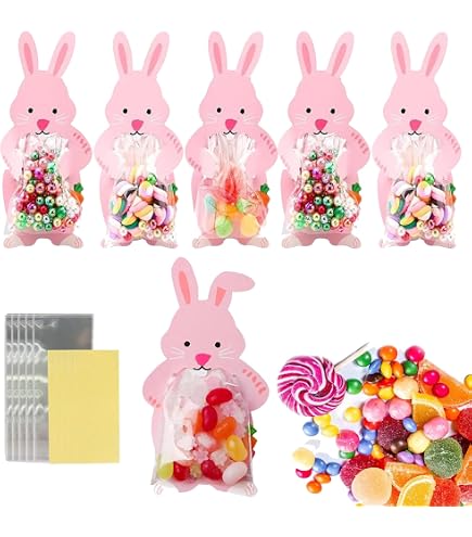 120 Sacs Bonbons Pâques + 150 Attaches - Sacs Cellophane Motifs Lapins Et œufs - Pour Fêtes Et Goûters