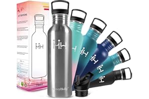 HoneyHolly Gourde Inox, 500/750/1000ml, Bouteille d'eau Acier Inoxydable, Gourde Metal, Anti Fuite Reutilisable Sans Bpa Gourdes Eau pour Sport, Randonnée, Adulte, Yoga | Bouteille Inox