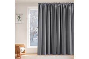 ‎PONY DANCE PONY DANCE Thermogardine Kälteschutz 90% Blickdichter Vorhang mit Kräuselband für Schiene 1er Set H 245 x B 300 cm Grau, Extra Breite Gardine für Wohnzimmer/Schlafzimmer Verdunklungsvorhänge