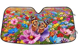 ODAWA Car Windshield Sunshade Colorful Flowers with Butterfly Sun Shield 55"X27.6" Blocks UV Rays and Keeps Vehicle Cool