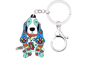 WEVENI JEWELRY WEVENI Porte-clés en alliage acrylique pour chien Basset Hound en émail Bijoux pour femmes filles sac voiture portefeuille