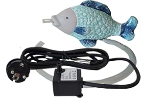 Storm's Gartenzaubereien Wasserspeier Fisch aus Keramik mit Pumpe 230V - für Miniteiche - Balkondeko - Wetterfest - Gartendeko -Teichzubehör - Wasserspeier Teich Fisch