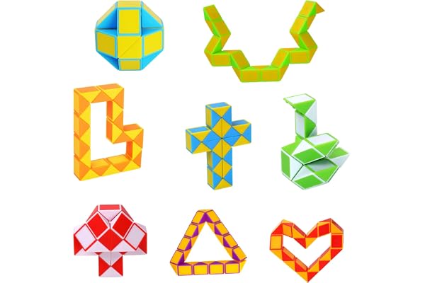 Ainiv 8PCS Serpent Magique, Magic Snake avec 24 Blocs, Casse-tête Twisty Jouet, Jeux de Puzzles 3D Fidget Cube Serpent Magique Cadeau Anniversaire pour Enfants et Adultes-Couleur Aléatoire