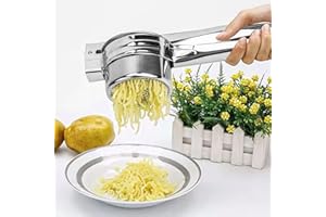 YHSKJCD Manuelle Kartoffelpresse, Verdicken Edelstahl Kartoffelpressen mit 3 Lochscheiben Mehrzweck-Kartoffelstampfer, für Kartoffelpüree, Babynahrung, Entsaften, Zitrone Auspressen