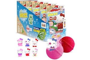 INKEE Hello Kitty confezione da 5 - bombe da bagno per bambini con sorpresa - 5 di 6 figure di Hello Kitty da collezionare - 5x palline da bagno da 80g con anguria e olio di jojoba, gusti rosa o rosso