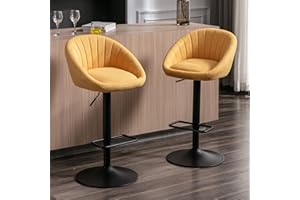 Ya-Home Tabourets de Bar Moderne Lot de 2 Chaise Bar Tissu Réglable en Hauteur, Chaise Haute Cuisine Confortable, Jaune