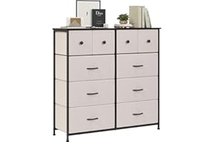 Farini 10 Drawers Dresser for Bedroom, Fabric Drawers Chest Tower with Durable Steel Frame, MDF Top and Adjustable Feet for Bedroom & Home Organization