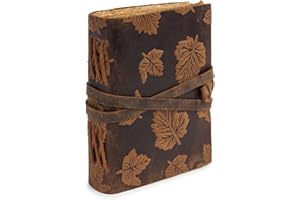 GlobeeCraft Diario Vintage in Pelle con Foglie di acacia, Carta di Cotone - Quaderno per Appunti 18x13 cm. Perfetto come Taccuino da Viaggio o Diario per Scrivere Riflessioni personali.