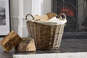 PRICECRUNCHERS Wicker Basket Removable Jute Linen Liner Logs Storage Toys Brown