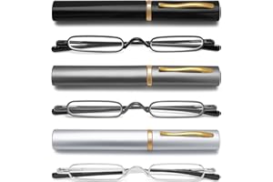 VEVESMUNDO Okulary do czytania, wąskie, małe, metalowe, pomoc w czytaniu, okulary z etui na podróż, dla mężczyzn i kobiet