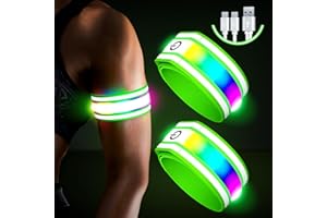 Ylzzrs Led Armband Aufladbar,2 Stück Reflective LED Leuchtarmband, Leucht Armbänder Lichtband Kinder Leuchtbänder Reflektorband Unisex Nacht Sicherheits Licht für Joggen Laufen Running