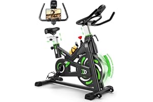 Heimtrainer Fahrrad, Riksion Hometrainer mit Flüsterleisem Magnetwiderstand, Spinning Bike Indoor bis 160 kg belastbar, Robuster Rahmen, Verstellbarer Widerstand und Transportrollen Grün/Blau