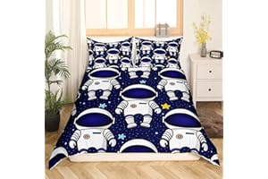 HOMEWISH Astronaut Bettwäsche 135 x 200 Jungen Nette Raumfahrer Bettwäsche Set Glitzer Sterne Drucken Bettbezug Mystic Universum Bettbezug für Kinder Jungen Mädchen Schlafzimmer Ganzjährig Bettwäsche Set