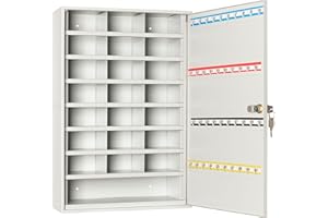 ‎LEOMAR Leomar Schlüsselschrank, Schlüsselkasten mit 40 Haken, Schlüsselbox aus Stahlblech, mit Festen Hakenleisten & Fächern, Organizer zur Wandbefestigung, Abschließbar, mit Montagematerial, 14 x 35 x 52 cm