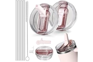 ZEILABANG KAKADI 2 Stück Stanley Cup Deckel Auslaufsicher,Deckel für Stanley Cup 40oz,Auslaufsicherer Ersatzdeckel mit 4 Trinkhalmen and 1 Strohhalm Bürste,Ersatzdeckel für Stanley Cup Zubehör Wiederverwendbarer