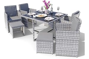 ‎SWING & HARMONIE Swing & Harmonie Sitzgruppe Garten - Rattanmöbel Outdoor - Robuste Gartenmöbel - Hochwertige Gartengarnitur - Garten-Essgruppe - Outdoormöbel - Esstisch (9-Teilig, grau)