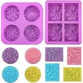 2 Pieces Soap Molds, Silicone Soap Molds, Craft Soap Molds, 4 Cavities with Waves and 4 Cavities with Flowers, Soap Molds for