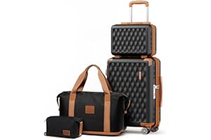 Melalenia Kofferset 4 Teilig Hartschale mit 4 Rollen und TSA-Schloss Der Gepäcksets Enthält 1 Kosmetikkoffer 1 Reisetasche und 1 Kulturbeutel Schwarz