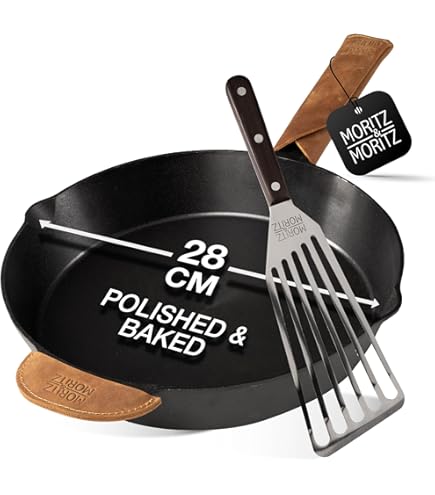 Küchenprofi Country Wok Pan Diameter 28 cm Black Induction Enamelled Cast Iron with Wooden Handle Non-Stick Oil Balance Solution Casserole 28 cm Cast Iron Pan