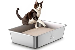 ICOYEA Edelstahl Katzenklo, Große Katzentoilette, XXL Katzentoilette Edelstahl Offen, Metall Katzenklo für Katzen Aller Größen & Kaninchen, Antihaftbeschichtet, Geruchsfrei, Leicht zu Reinigen, 60x40x15cm