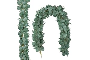 JUSTOYOU 2 Pezzi Ghirlanda di Eucalipto Stelo Foglia Rami 6.5ft Falso Foglia di Eucalipto Viti Per La Tavola di Nozze Sfondo Arco Decorazione Della Parete (2)