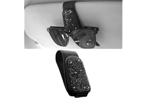 ‎ANWLKI Anwlki Bling Sonnenbrillenhalter für Auto Visier Magnetische Leder Brillenhalter Visier Clip, Strass Brille Brillenbügel Ticket Karte Clip für Frauen Mädchen (Schwarz)